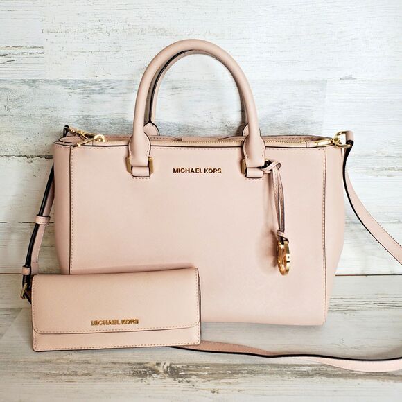Michael Kors Kellen Medium Saffiano Leather Satchel Crossbody Handbag & Wallet - Picture 1 of 16